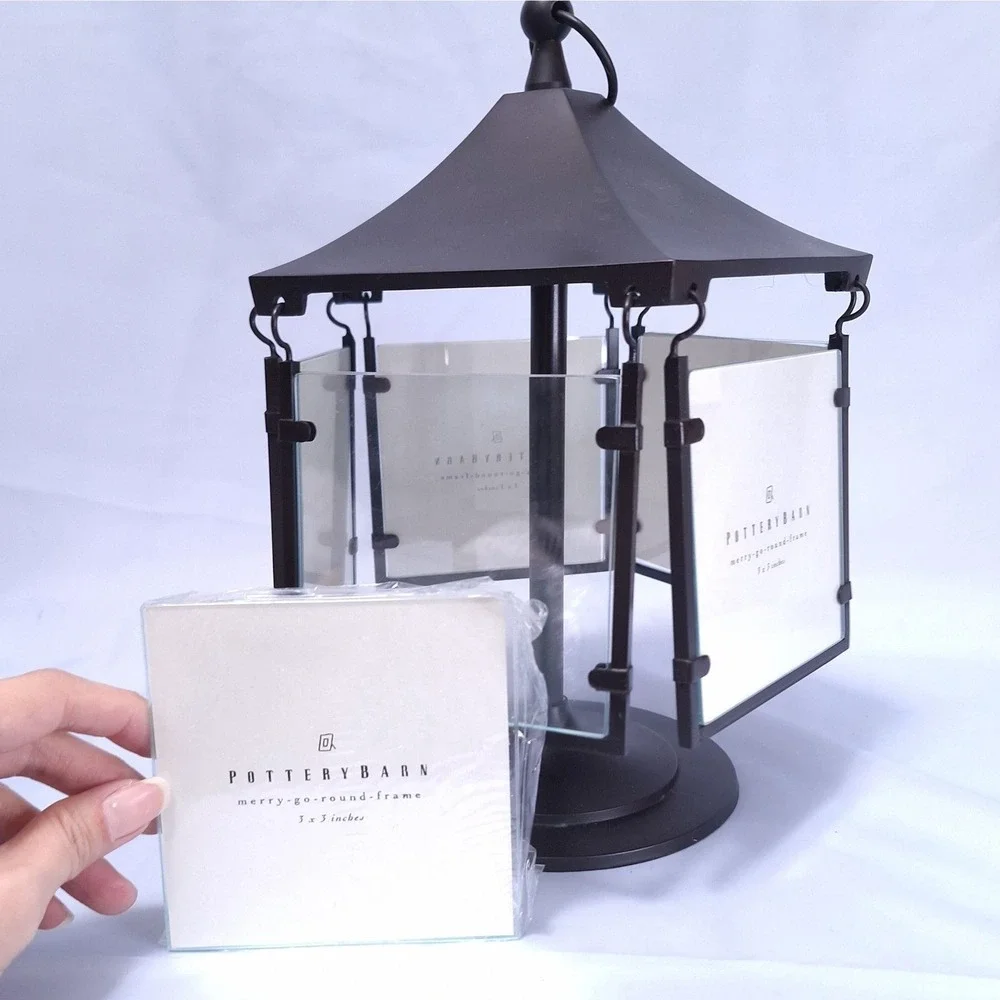 Pottery Barn Merry-Go-Round Rotating Photo Frame 3x3in Black Metal 5-Slot Gift‎